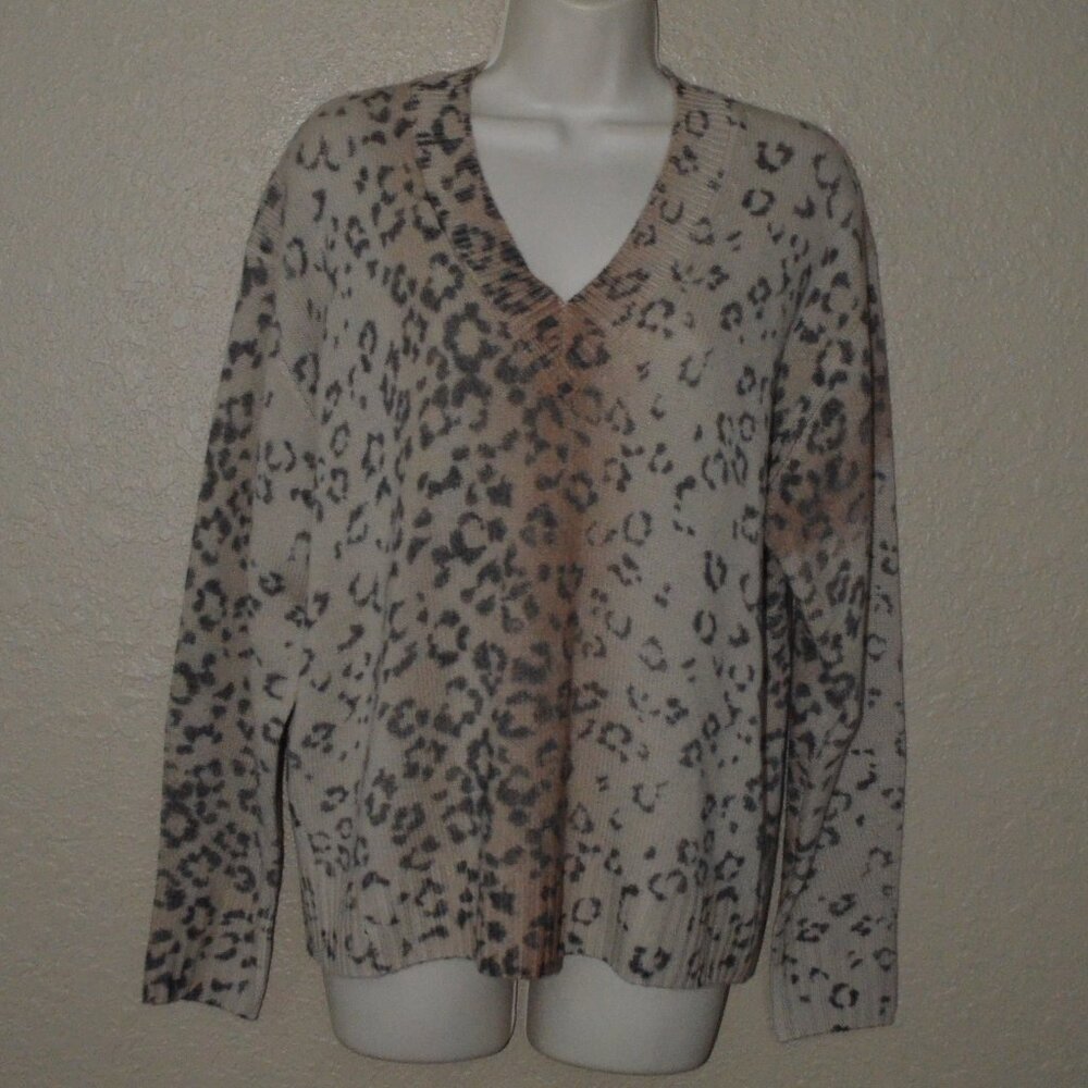 NWOT $448 Sz S Brochu Walker Animal Print V Neck Long Sleeve Sweater